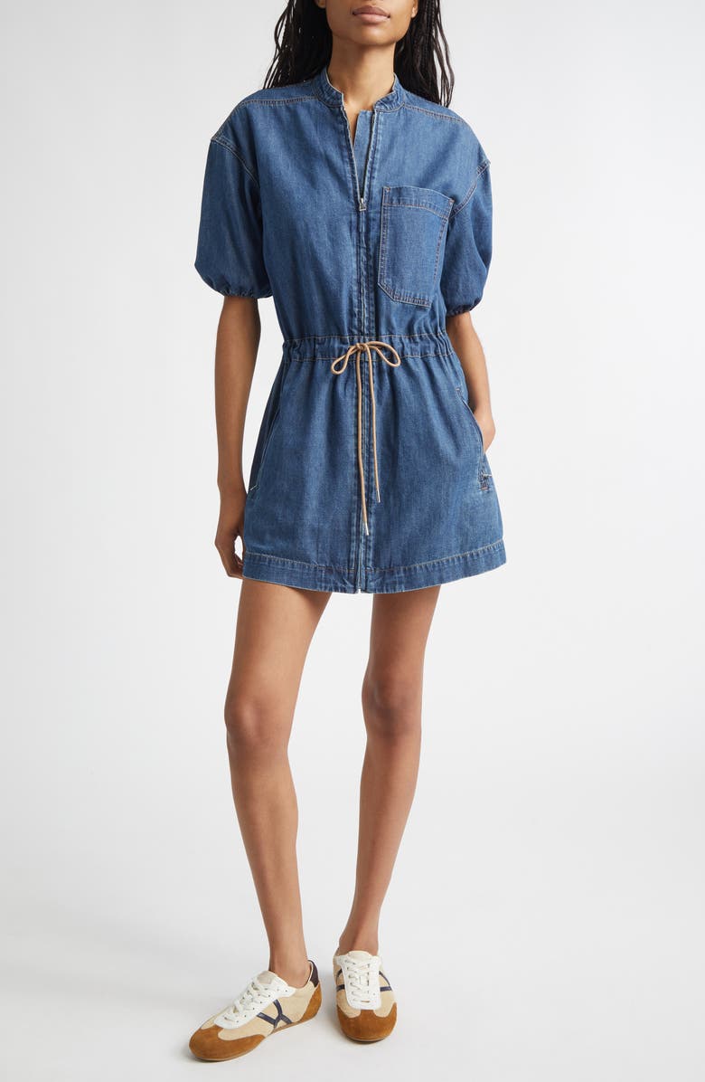 Veronica Beard Akerman Puff Sleeve Denim Minidress, Main, color, City Stroll