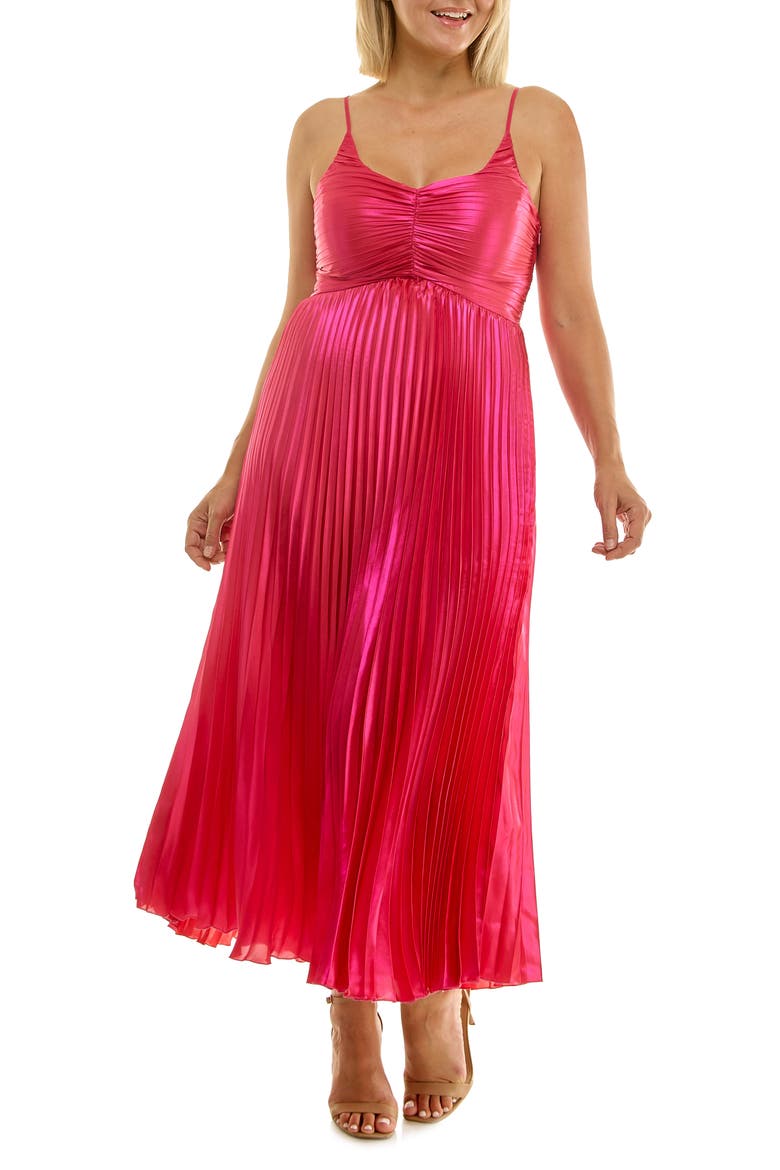 Pleated Metallic Midi Dress, Main, color, PARADISE PINK METALLIC