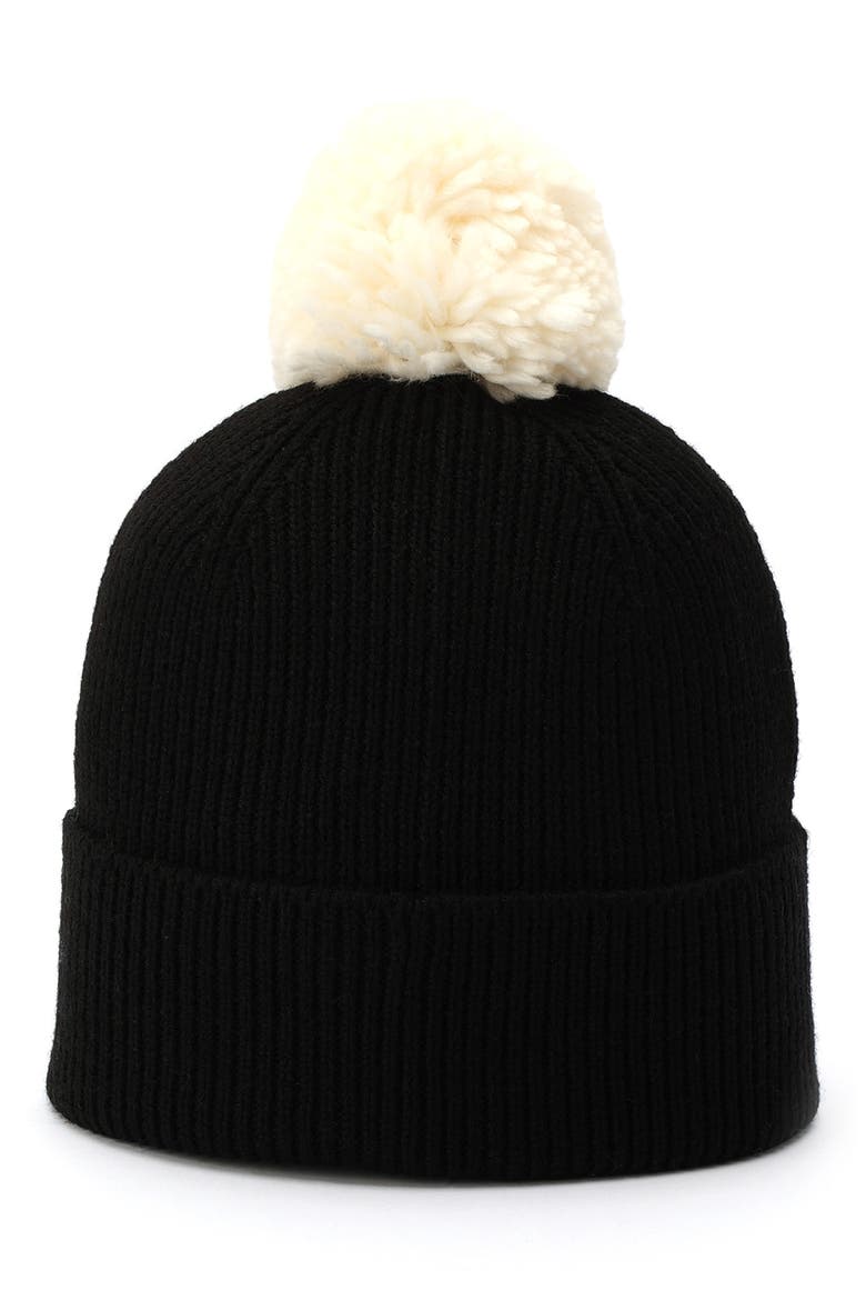 Logo Script Pompom Beanie, Alternate, color, BLACK