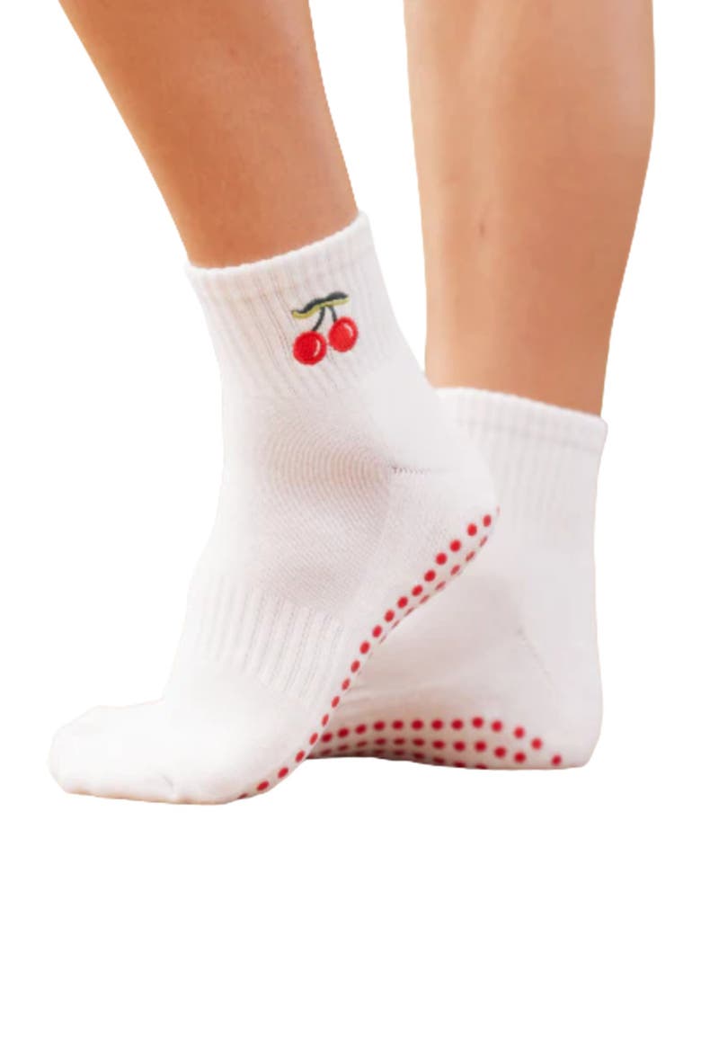 Cherry Ankle Grip Socks, Main, color, White