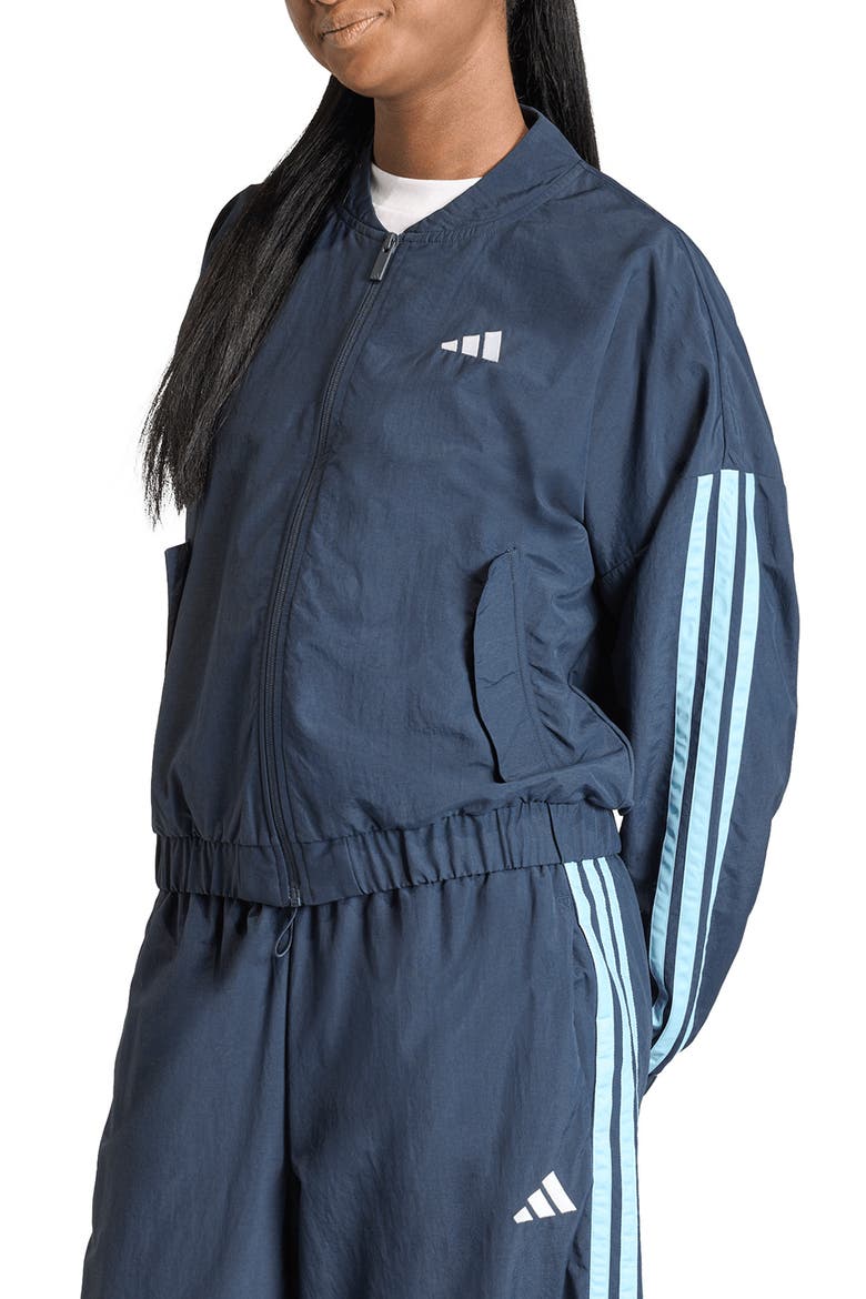 3-Stripes Windbreaker Bomber Jacket, Main, color, NIGHT NAVY/ ICEY BLUE
