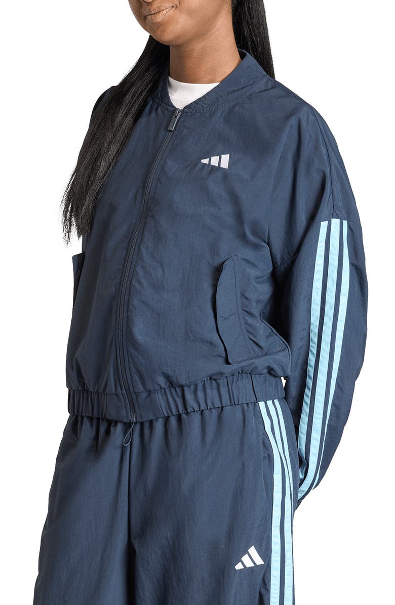 adidas 3-Stripes Windbreaker Bomber Jacket, Main, color, Night Navy/ Icey Blue