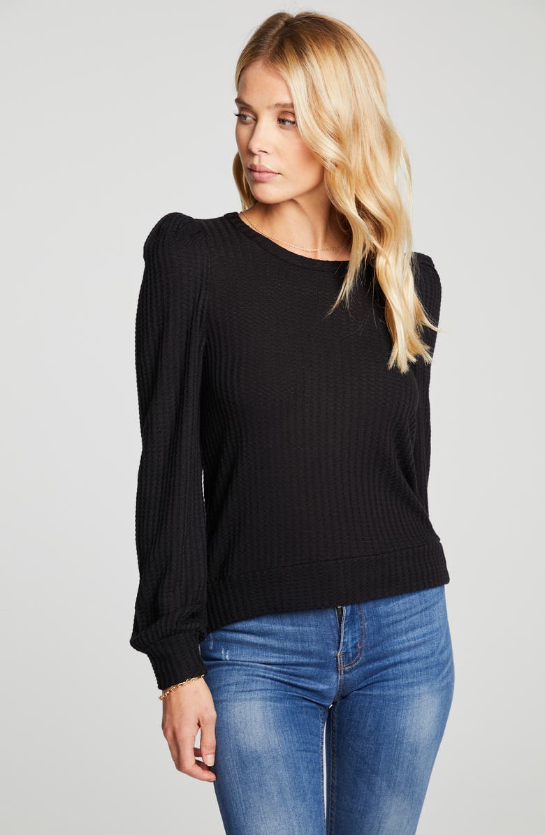 Chaser Long Sleeve Waffle Knit Top, Alternate, color, True Black