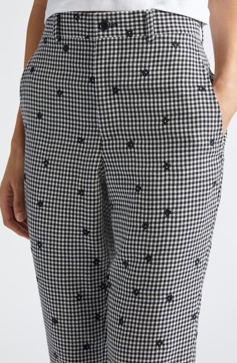 Comme des Garçons Girl Floral Embroidered Gingham Crop Tropical Weight Wool Blend Pants, Alternate, color, Black / Black / White