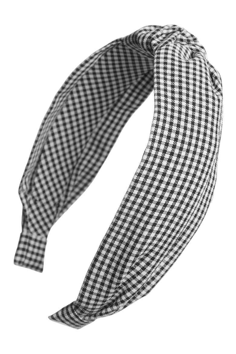 Knotted Gingham Print Headband, Main, color, BLACK PLAID