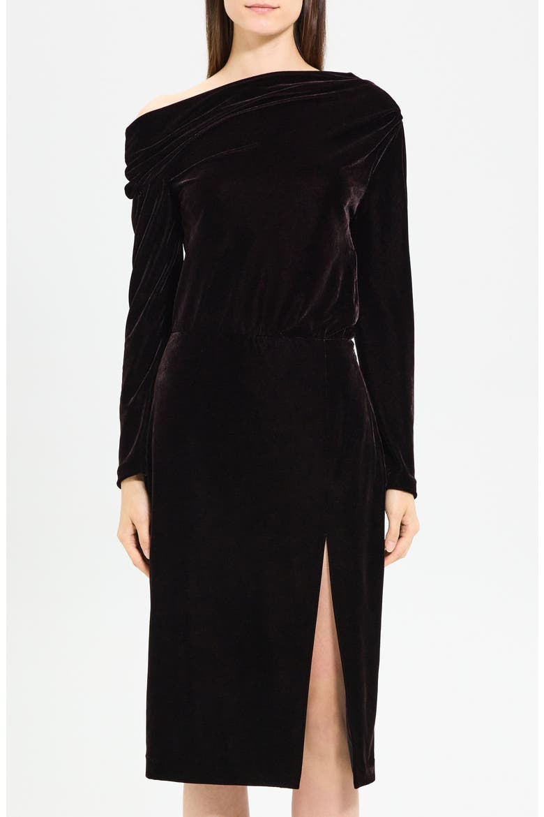 Off the Shoulder Long Sleeve Stretch Velvet Dress, Alternate, color, MINK