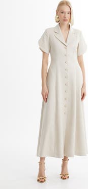 Gizia Ecru Short-Sleeve Ruffle Midi Dress