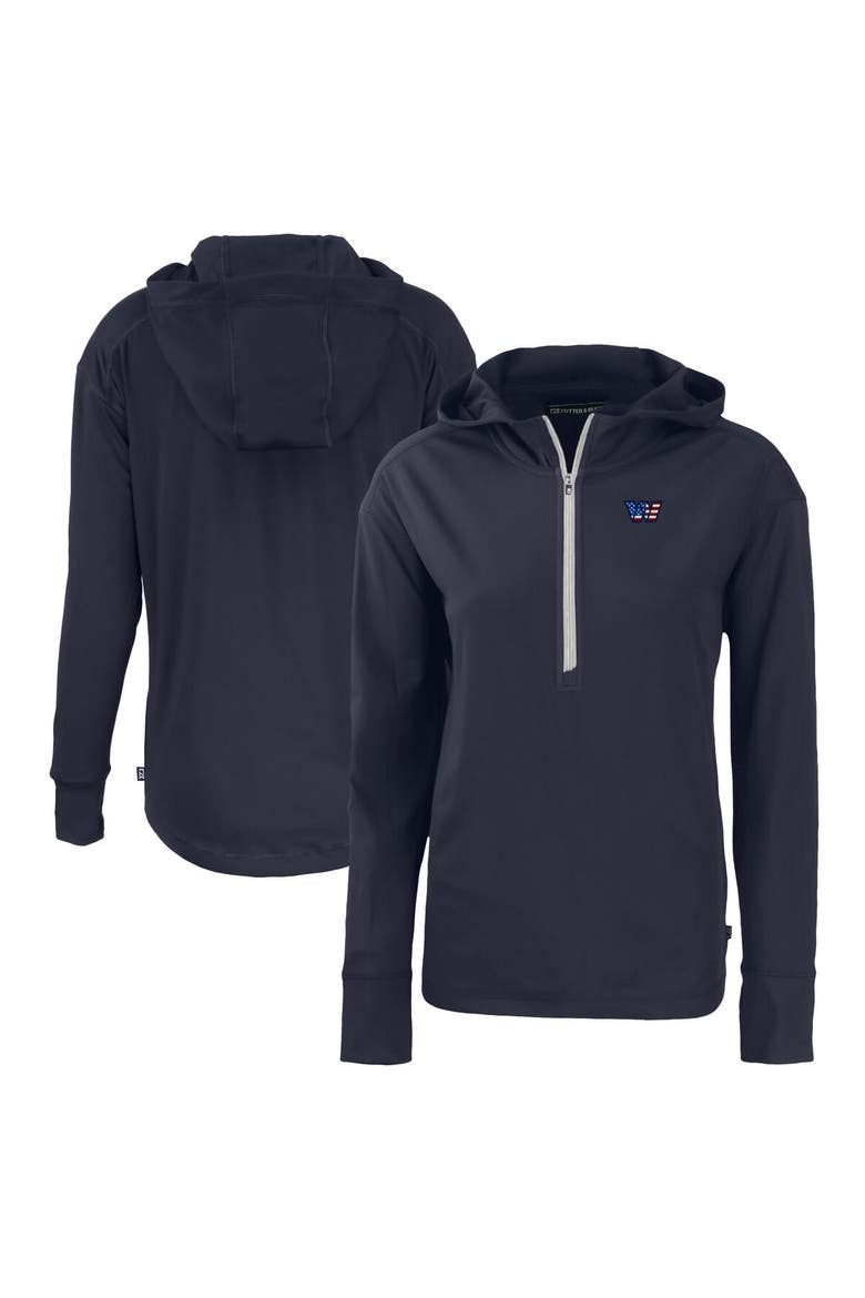 Women's Cutter & Buck  Navy Washington Commanders  Daybreak Eco Recycled Half-Zip Hoodie, Main, color, Navy