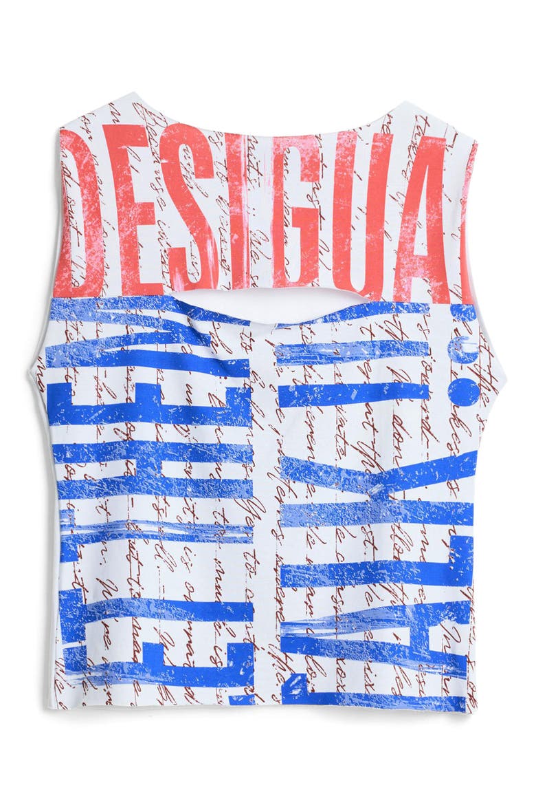 Sleeveless Cutout Cotton Graphic Tank Top, Alternate, color, WHITE MULTI