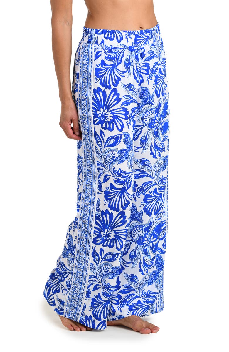 La Blanca Botanical Brocade Wide Leg Cover-Up Pants, Alternate, color, Lapis