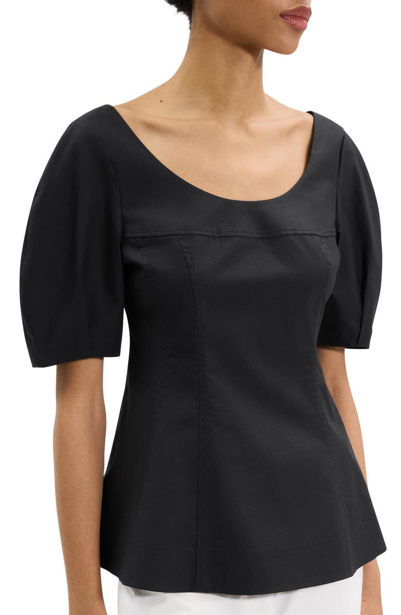 Theory Puff Sleeve Scoop Neck Shirt, Alternate, color, Black