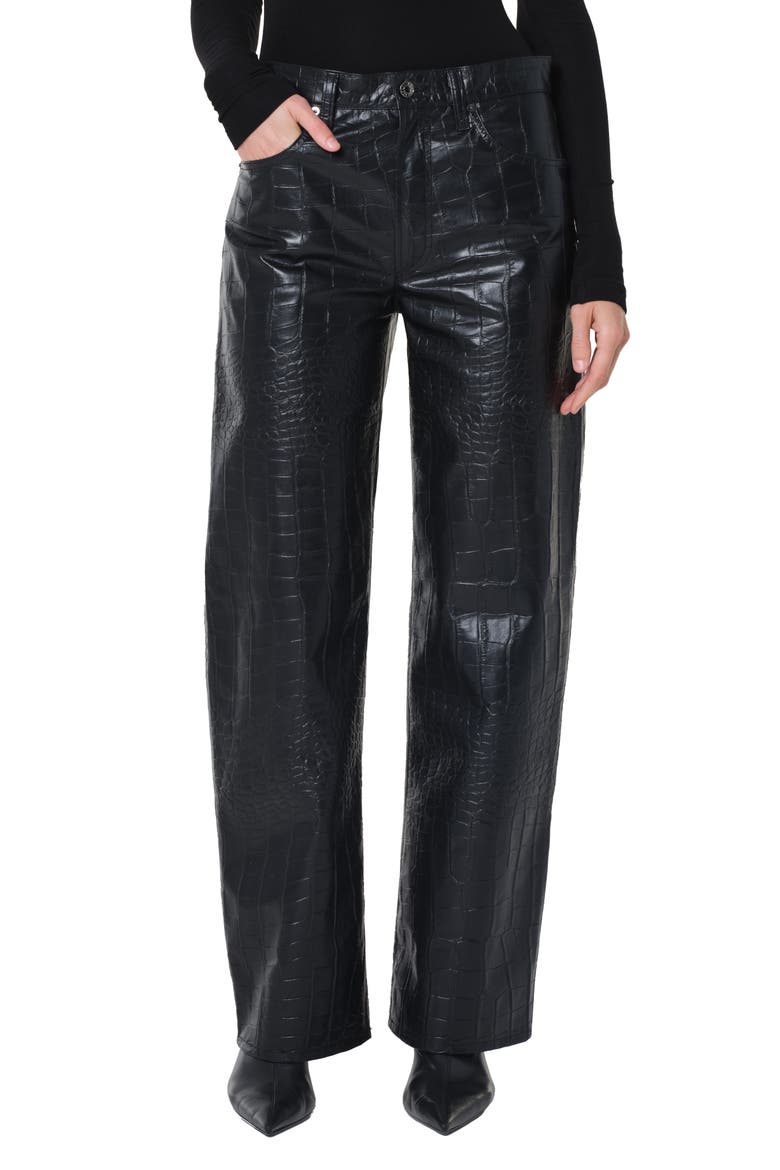 Arc Croc-Embossed Faux Leather Pants, Main, color, CROC CROC TEXTURED BLK