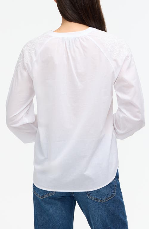 Ellen Tracy Voile Embroidered Cotton Popover Top In White
