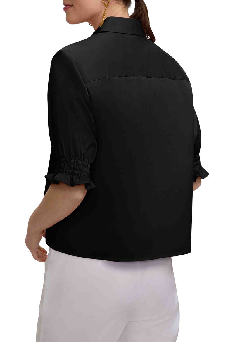 Vivienne Elbow Sleeve Matte Sateen Button-Up Shirt, Alternate, color, BLACK
