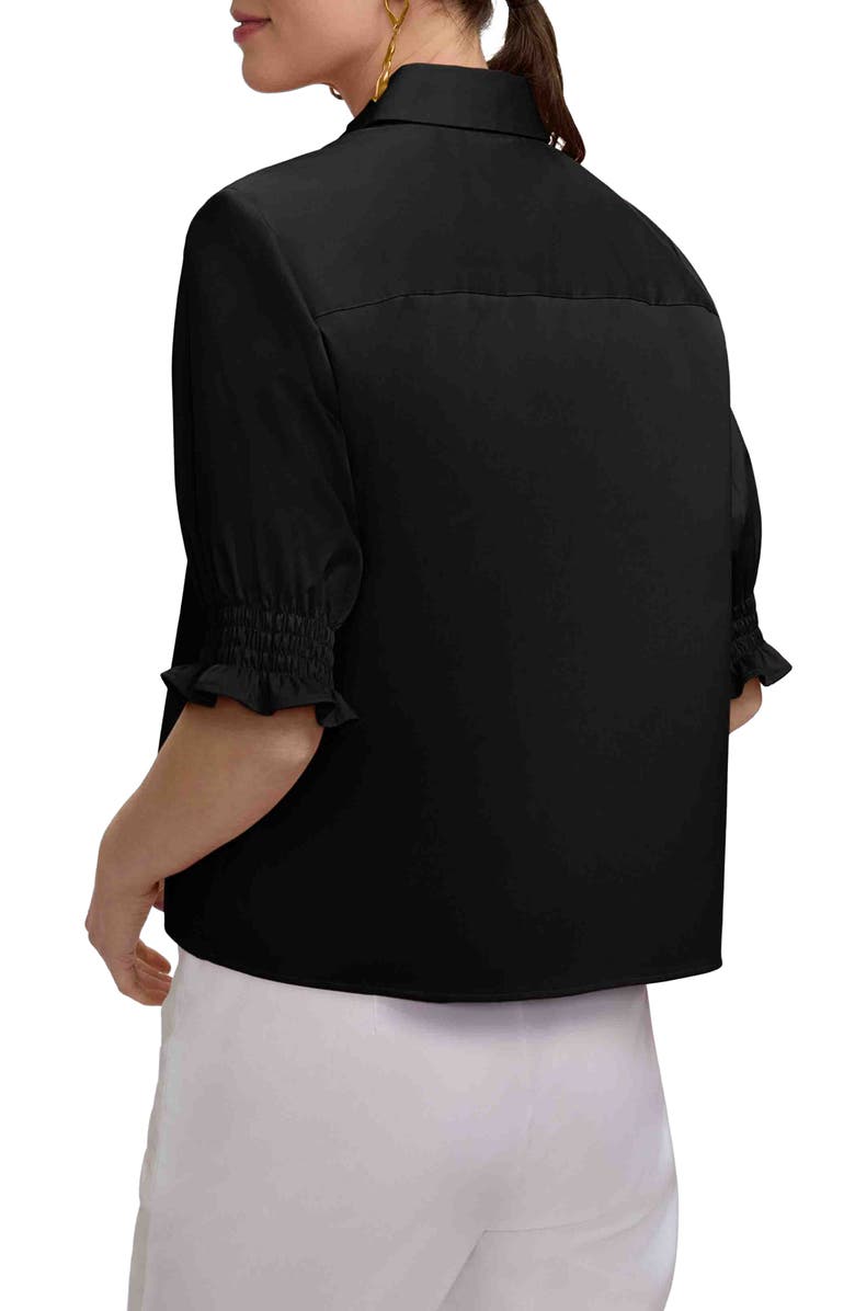 Foxcroft Vivienne Elbow Sleeve Matte Sateen Button-Up Shirt, Alternate, color, Black