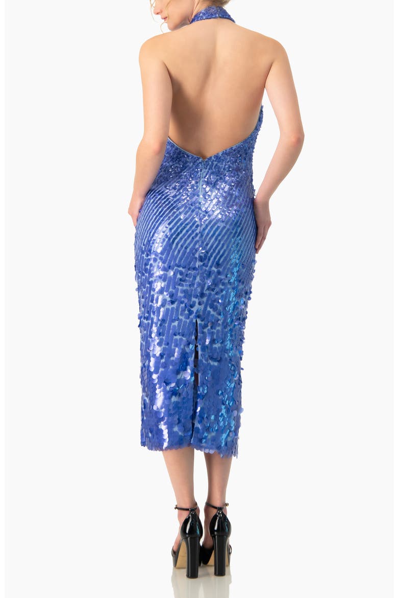 Halter Paillette Sequin Midi Dress With Open-Back, Alternate, color, Blue