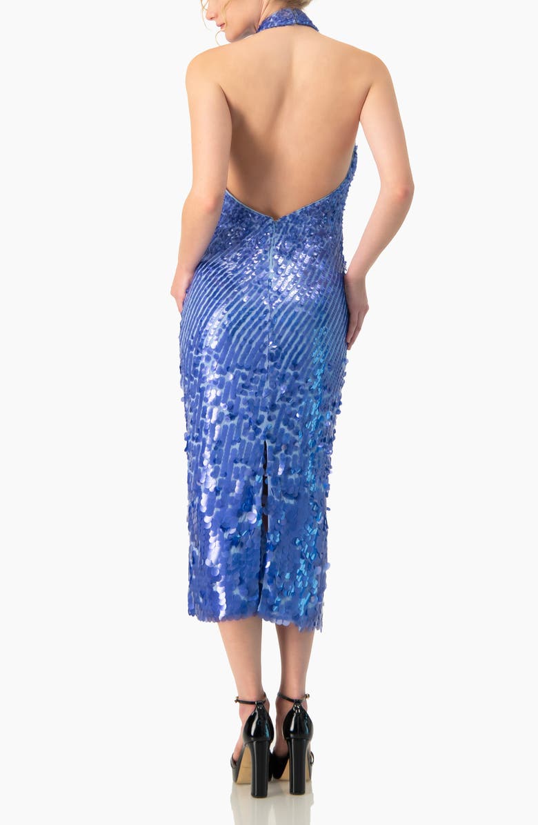 IVONNE Halter Paillette Sequin Midi Dress With Open-Back, Alternate, color, Blue