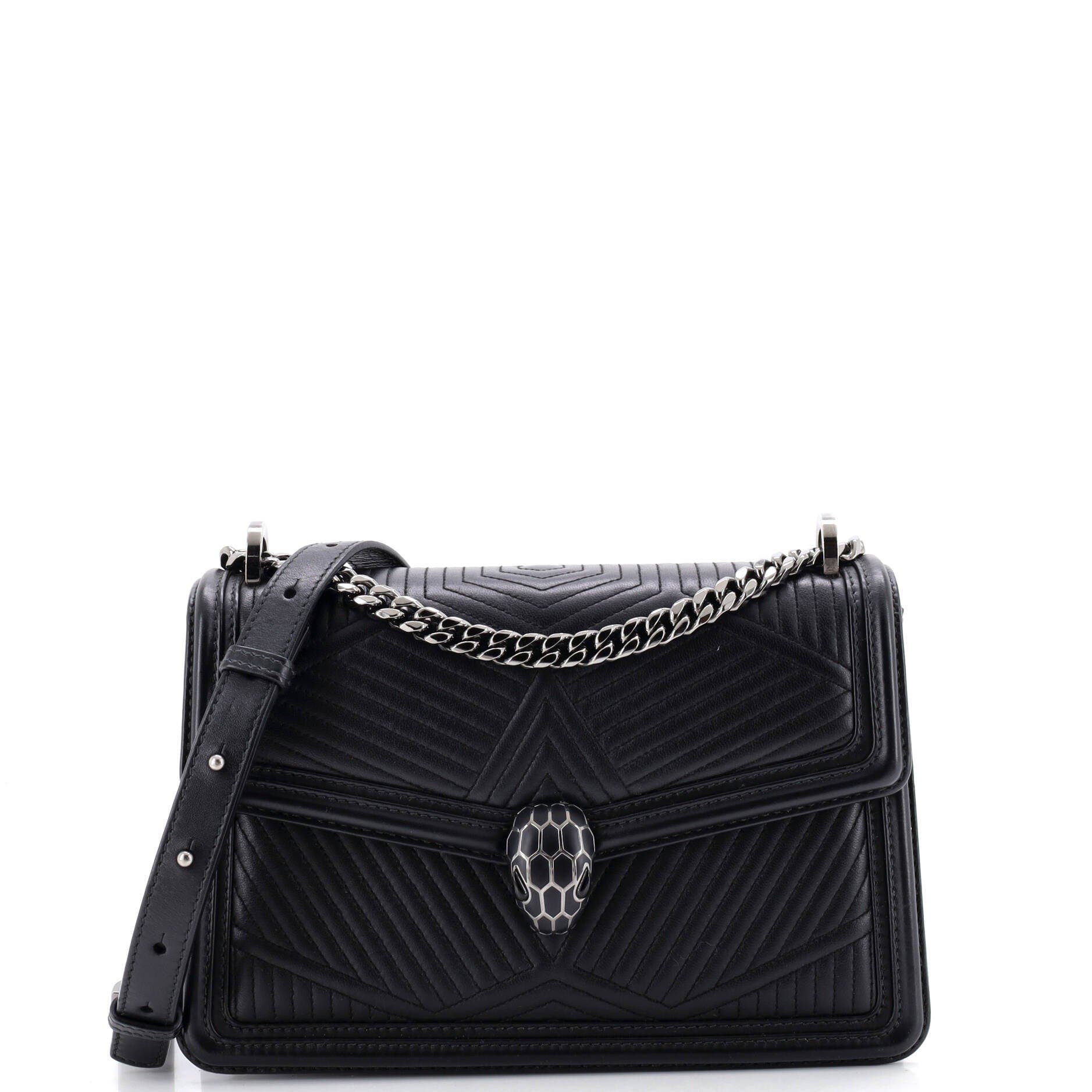 Serpenti Forever Shoulder Bag Quilted Leather Small, Main, color, Black