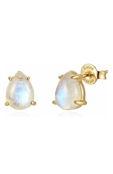 Moonstone Pear Stud Earrings