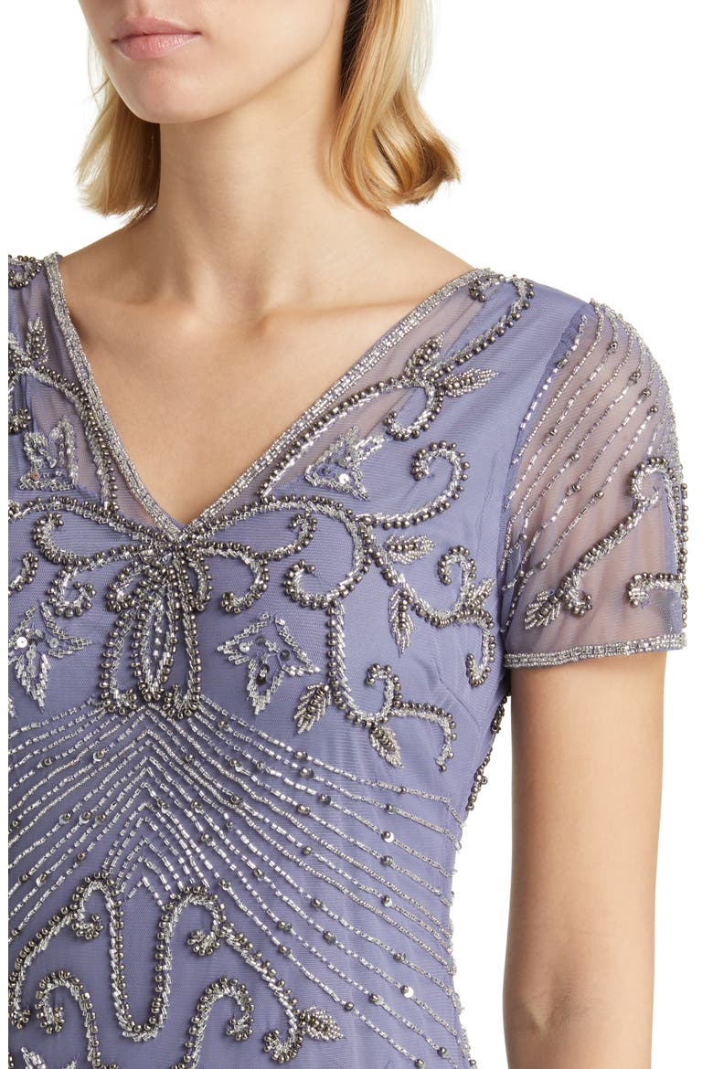 Beaded Mesh Column Gown, Alternate, color, VIOLET 532