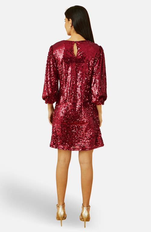 Yumi Balloon Sleeve Sequin Mini Dress In Burgundy