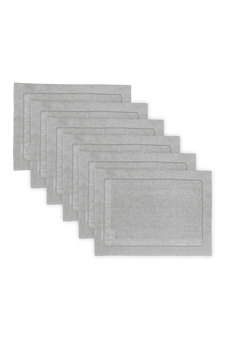 Solino Home Linen Placemats - Classic Hemstitch - Set of 6, 14" x 19" Inch, Main, color, Soft Grey