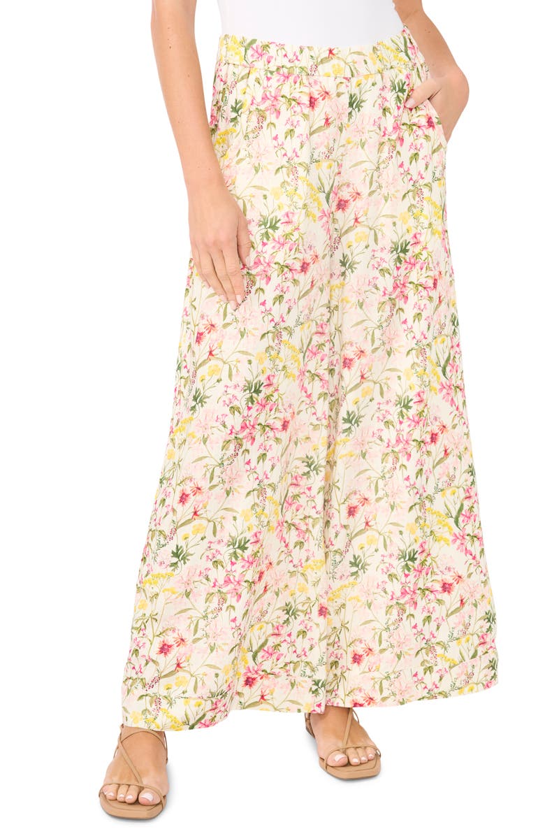 Vince Camuto Floral Print Wide Leg Pants, Main, color, Raspberr Sorbet