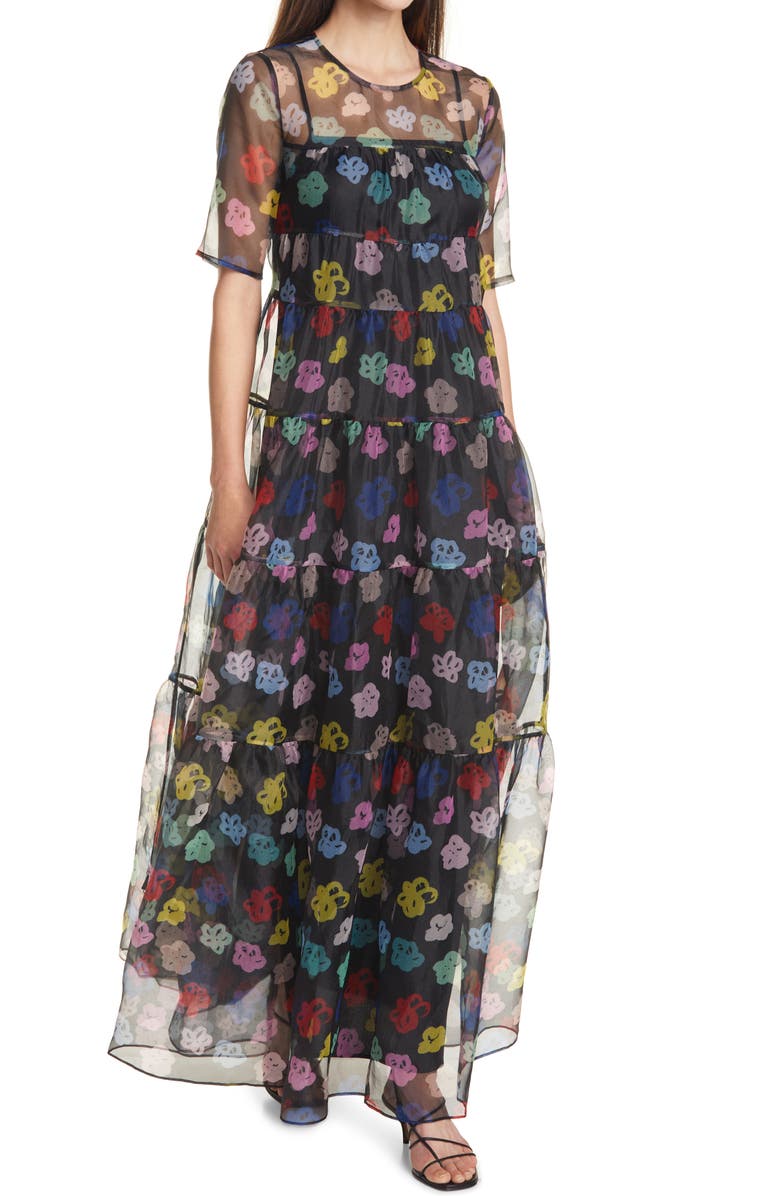 STAUD Hyacinth Crepe Organza Tiered Maxi Dress, Alternate, color, 