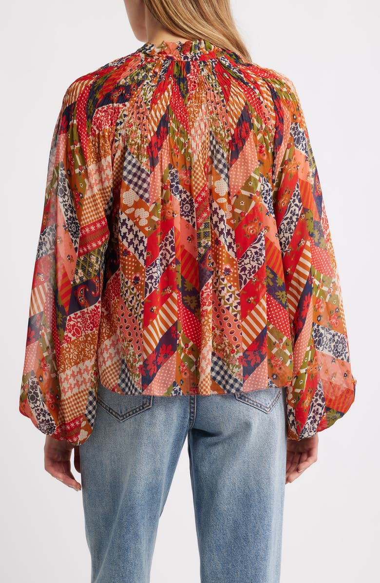 LOVE THE LABEL Meredith Smocked Top, Alternate, color, Patchwork Herringbone Print
