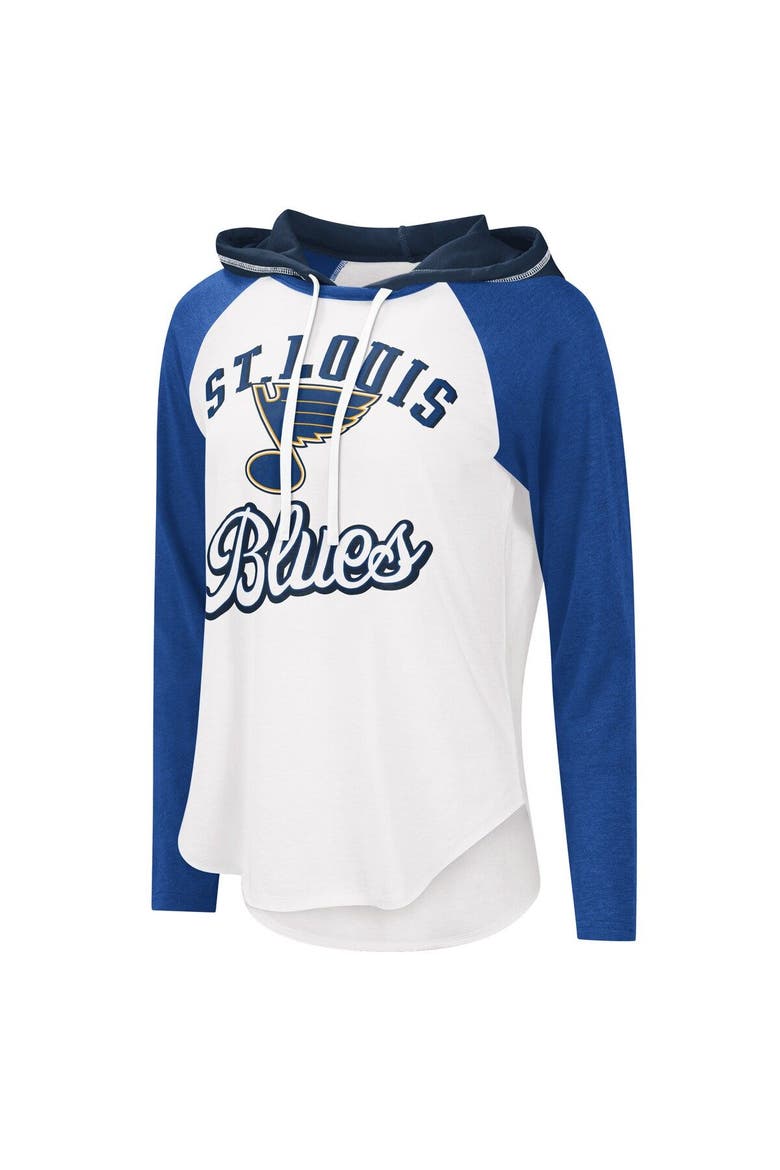 Women's G-III Sports by Carl Banks White/Blue St. Louis Blues MVP Raglan Lightweight Hooded T-Shirt, Alternate, color, White