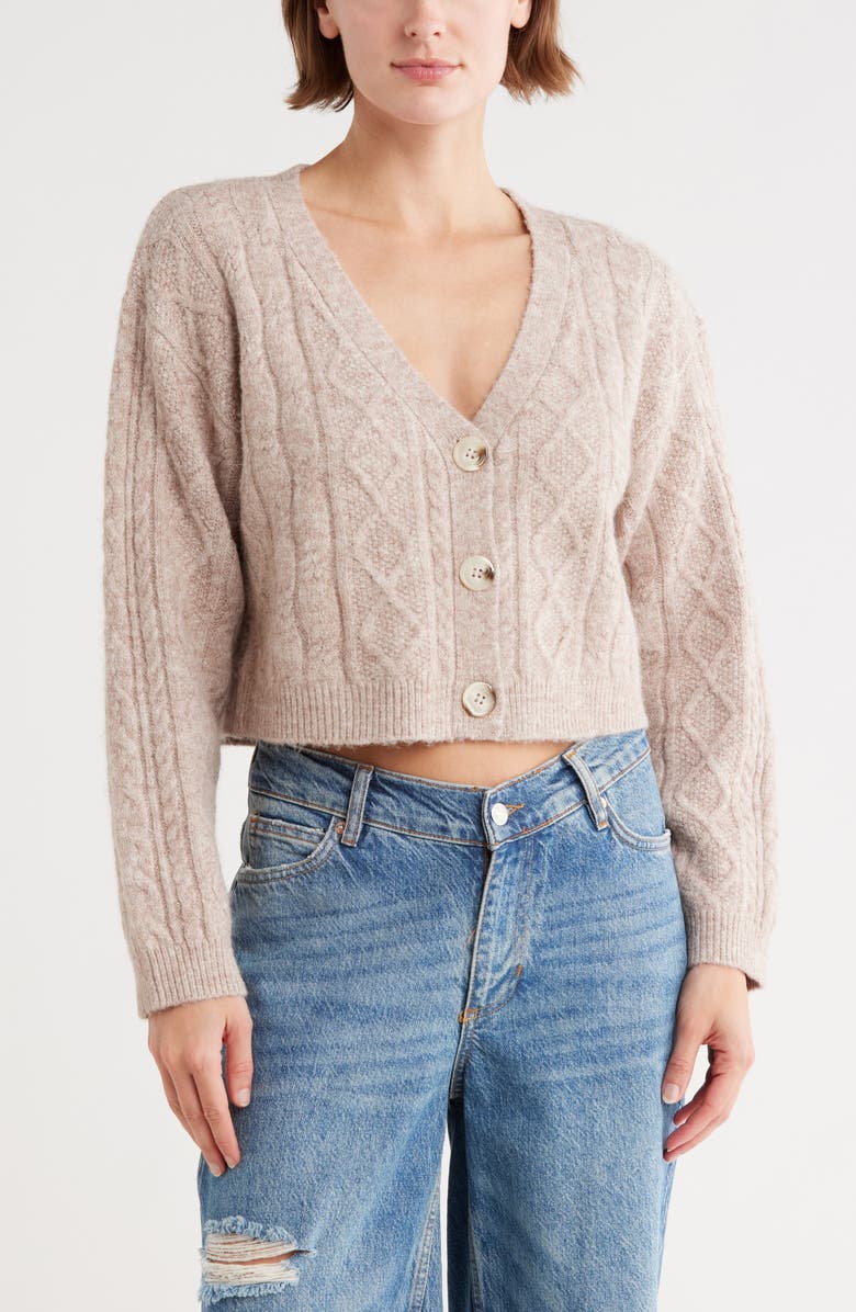 Topshop Cable Crop Cardigan, Main, color, Mushroom