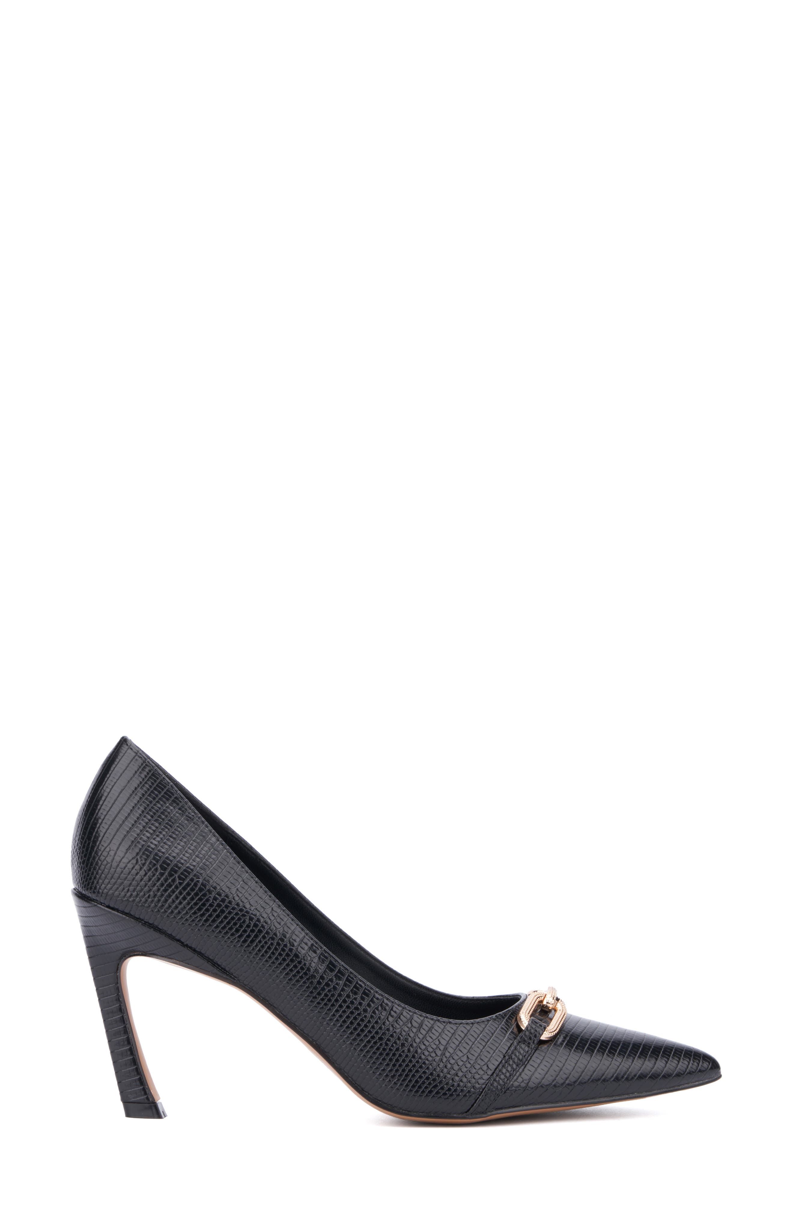 NEW YORK AND COMPANY Katerina Croc Embossed Faux Leather Pump, Alternate, color, Black Lizard