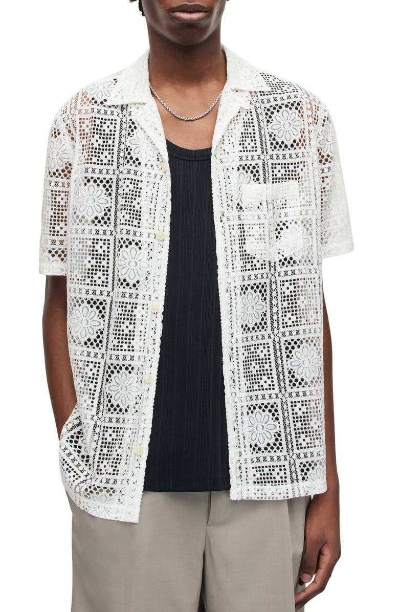 AllSaints Llonga Relaxed Fit Lace Camp Shirt, Alternate, color,