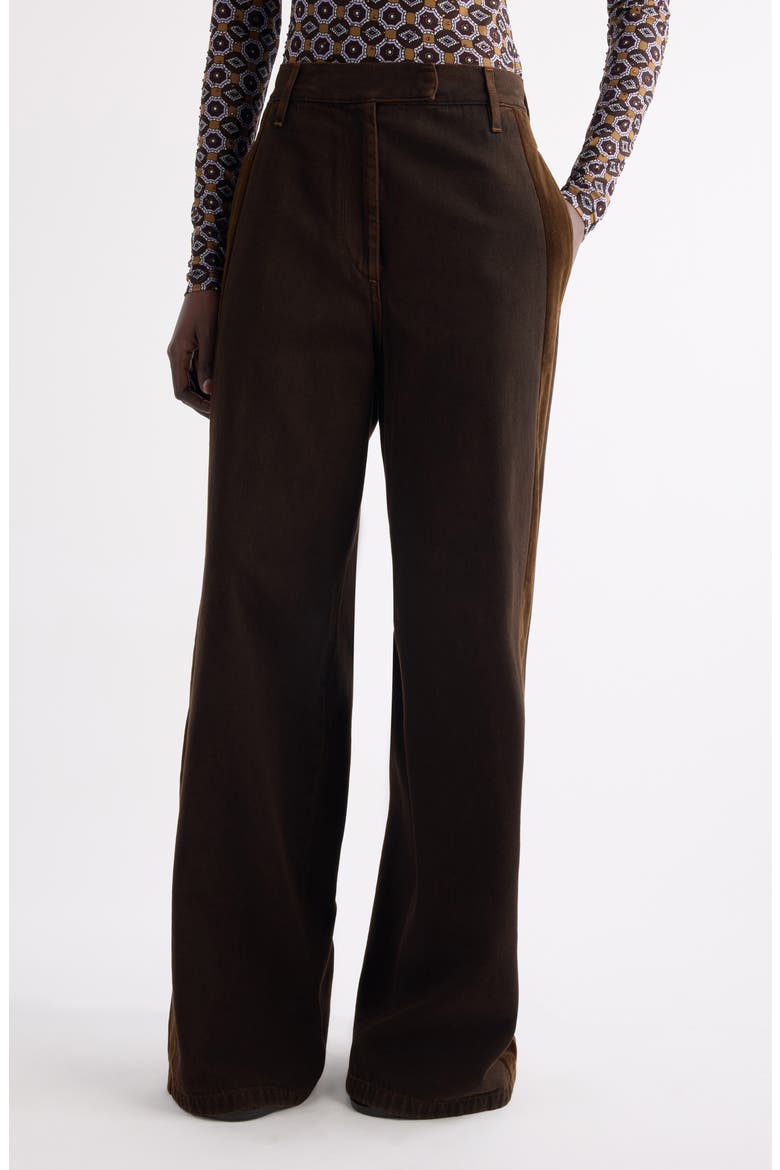 Penn Velvet Stripe Wide Leg Denim Trousers, Main, color, BROWN