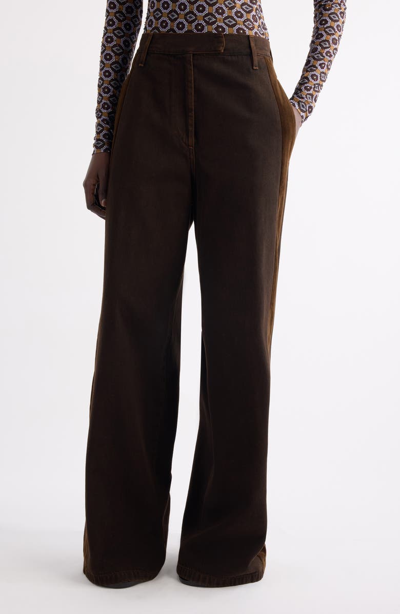 Dries Van Noten Penn Velvet Stripe Wide Leg Denim Trousers, Main, color, Brown