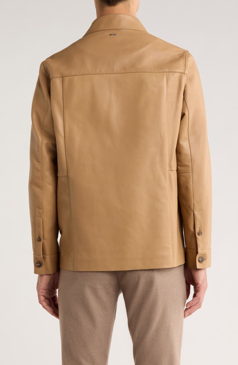 BOSS Malid Leather Button-Up Shirt Jacket, Alternate, color, Medium Beige