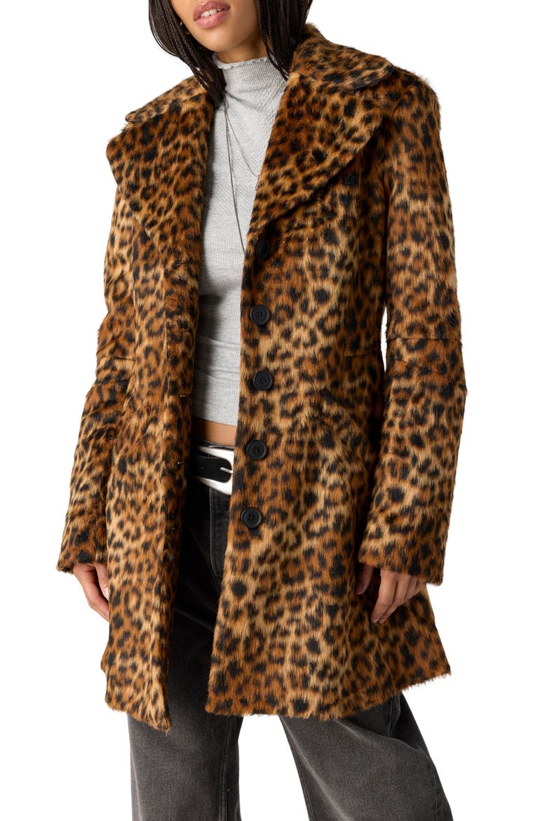 Delancy Leopard Faux Fur Lady Coat, Main, color, LEOPARD