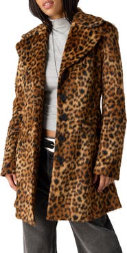 Free People Delancy Leopard Faux Fur Lady Coat