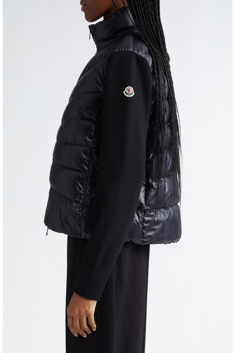 Quilted Down & Wool Knit Cardigan, Alternate, color, BLACK