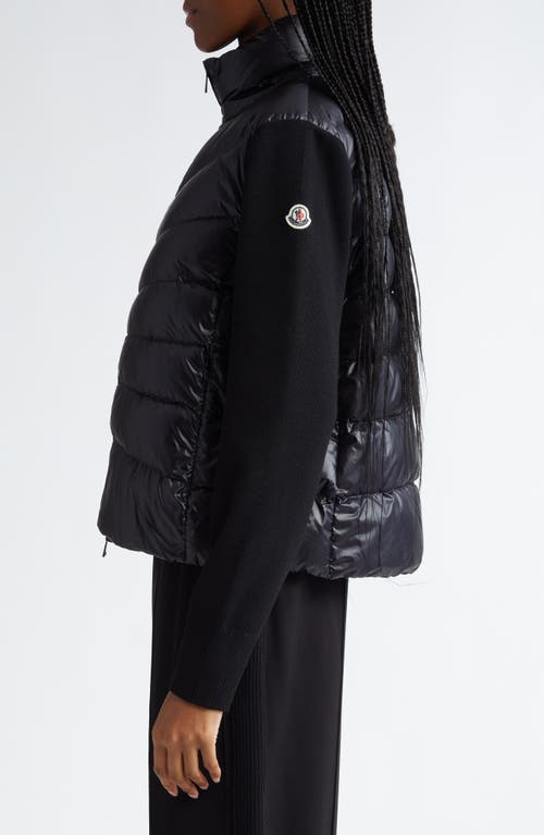 Moncler Puffer Wool Cardigan With High Collar In Black
