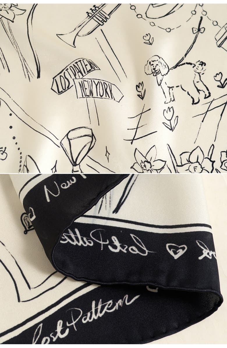Lost Pattern NYC in Sketches Silk Pocket Square, Alternate, color, White