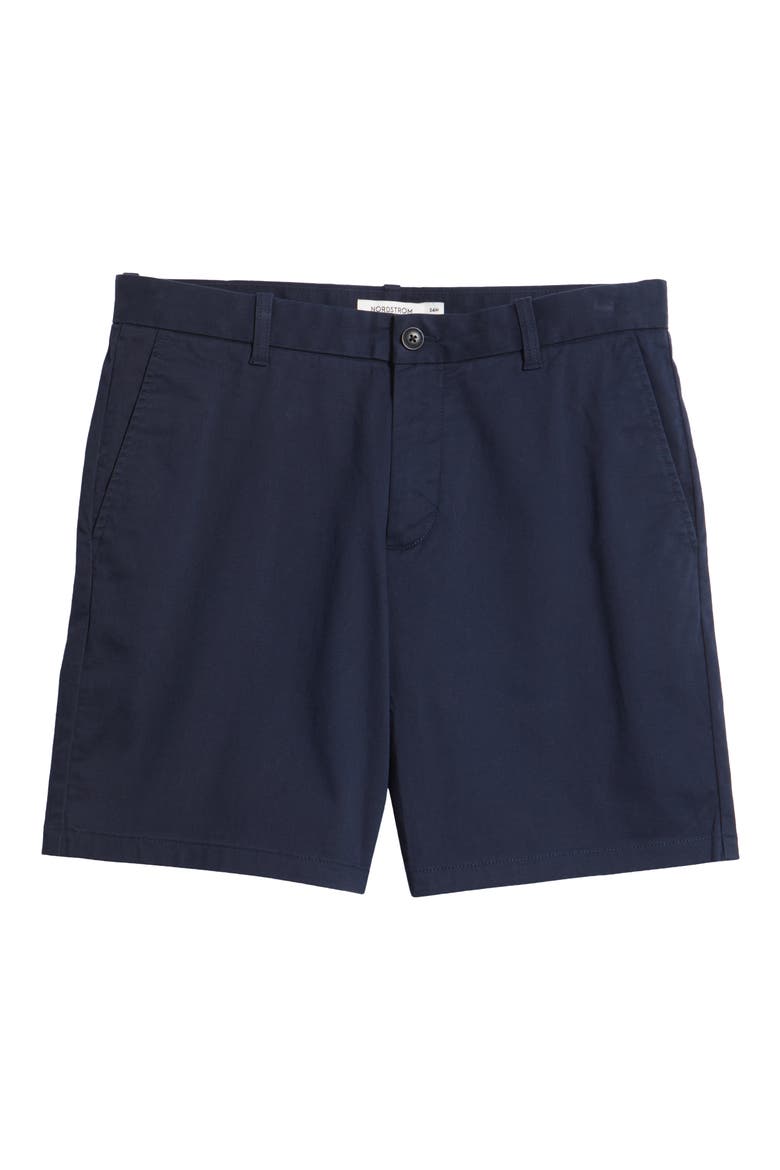 Heron Flat Front Cotton Stretch Twill Chino Shorts, Alternate, color, NAVY BLAZER