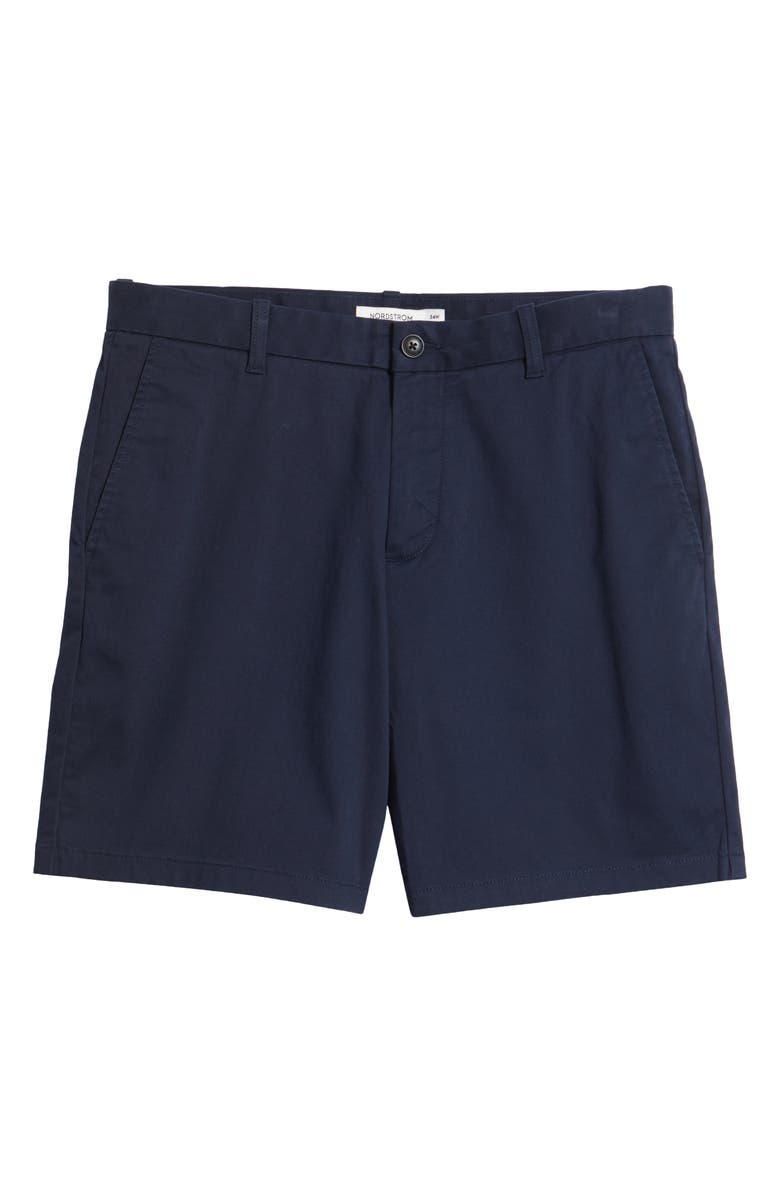 Nordstrom Heron Flat Front Cotton Stretch Twill Chino Shorts, Alternate, color, Navy Blazer