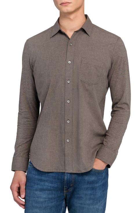 Reworked Slim Fit Heathered Brown Cotton Button-Up Shirt