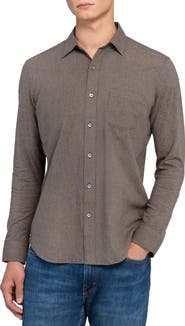 W.R.K Reworked Slim Fit Heathered Brown Cotton Button-Up Shirt
