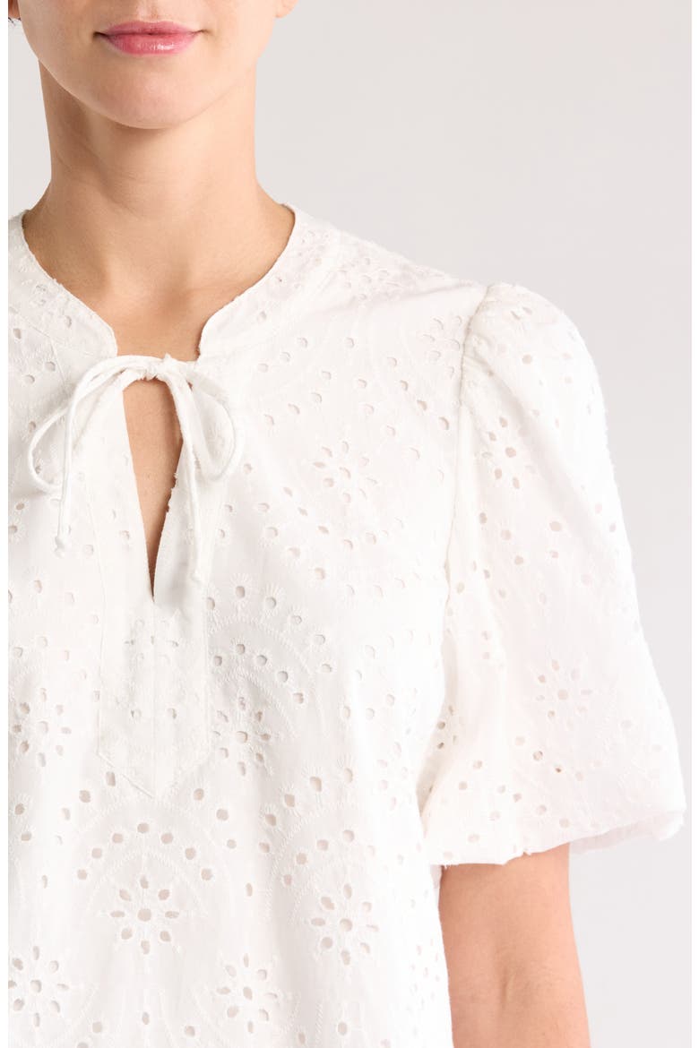 Eyelet Bubble Sleeve Top, Alternate, color, WHITE