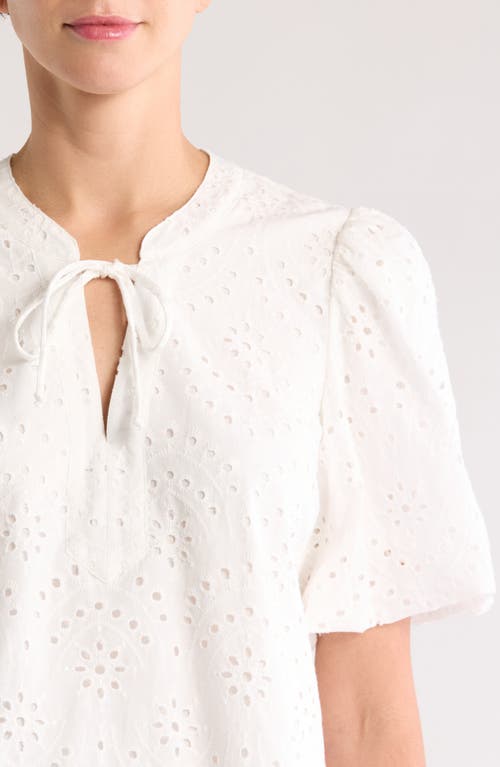 Gibsonlook Eyelet Bubble Sleeve Top In White
