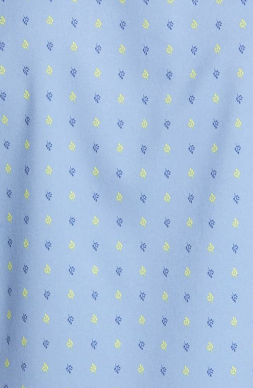 Mizzen + Main Leeward Trim Fit Leaf Print Short Sleeve Performance Button-up Shirt In Blue