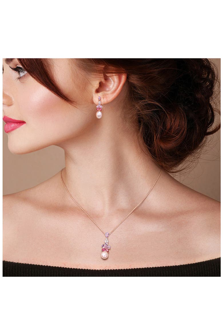 Cultured Freshwater Pearl & Pink Stone Necklace & Drop Earrings Set, Alternate, color, MULTICOLOR