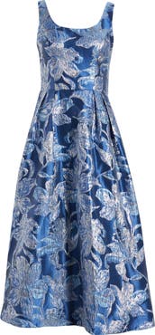 Tahari ASL Floral Brocade Midi Cocktail Dress